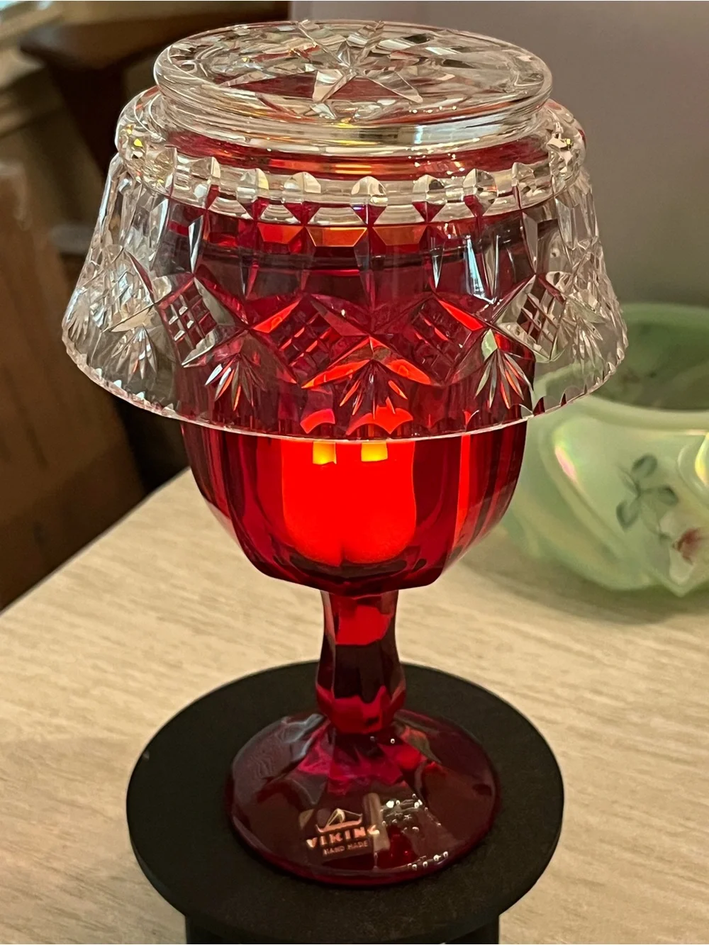 Vintage Viking Ruby Red Goblet Glass Fairy Lamp with Clear Shade